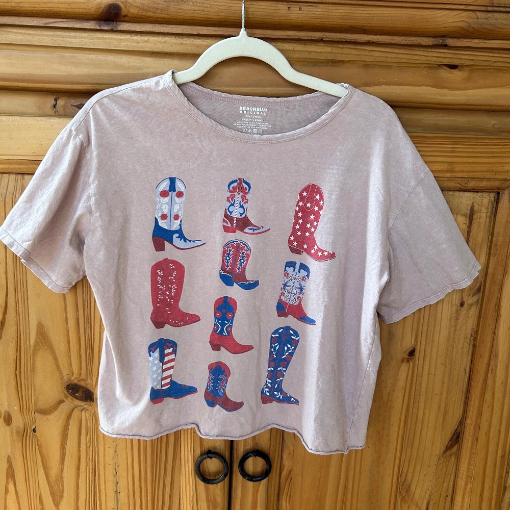 Beach Bum Top Western Boots Crop 100% Cotton Women's Size Medium‎